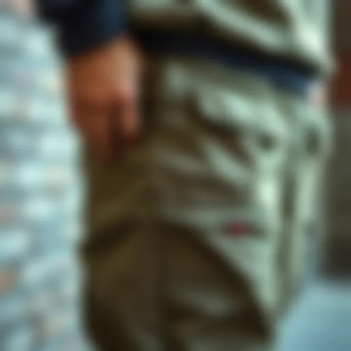 Close-up of flap pockets on contemporary cargo pants