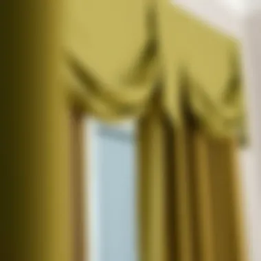 Texture of Olive Green Valance Curtains Close-up of fabric texture of olive green valance curtains