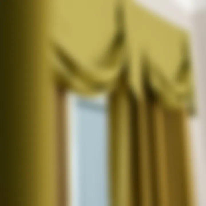 Texture of Olive Green Valance Curtains Close-up of fabric texture of olive green valance curtains