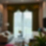 Elegant olive green valance curtains in a modern living room