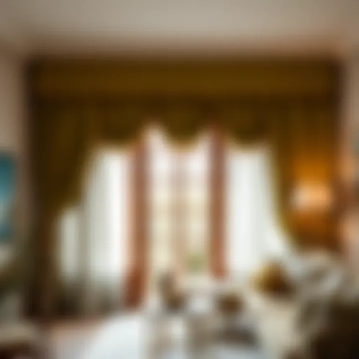 Complementary Decor with Olive Green Valance Olive green valance curtains paired with complementary decor