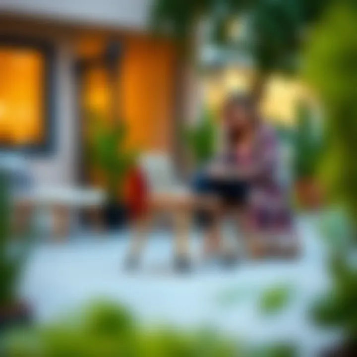 Stylish Outdoor Scene with Portable Foot Stool Stylish outdoor scene featuring a portable foot stool in use