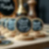 Stylish round chalkboard labels adorned with elegant typography