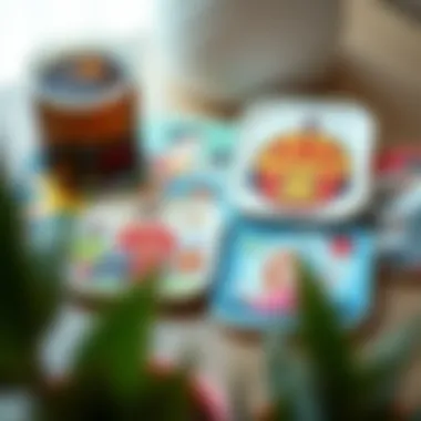 Colorful collection of themed coasters illustrating cultural motifs