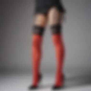 A vibrant ensemble showcasing thigh high tights with garters styled for an occasion.