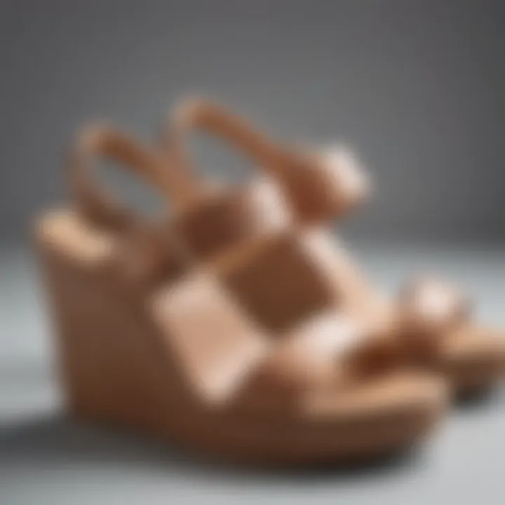 Close-up of toe loop wedge sandals highlighting material quality