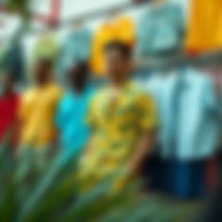 Diverse color palette of tropical short sets on display