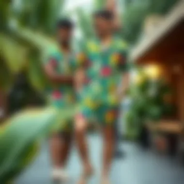 Stylish tropical short set featuring vibrant colors and patterns