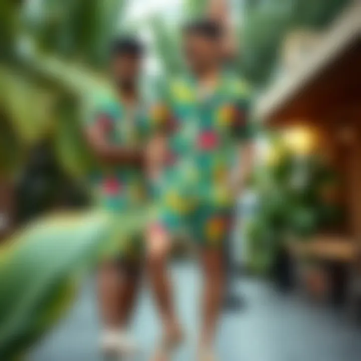 Stylish tropical short set featuring vibrant colors and patterns