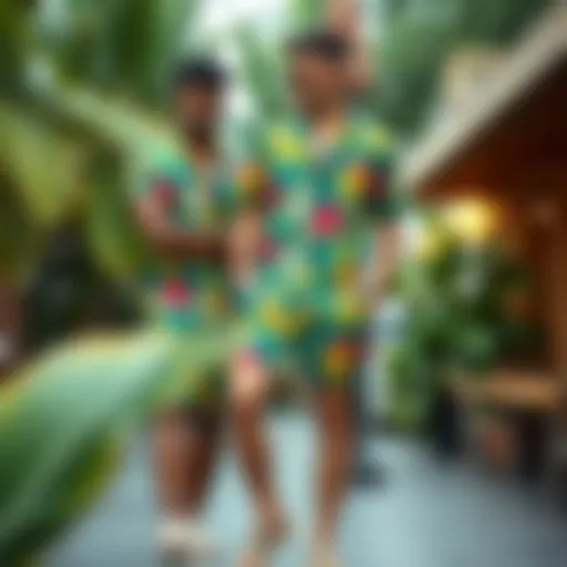 A Vibrant Tropical Ensemble Stylish tropical short set featuring vibrant colors and patterns