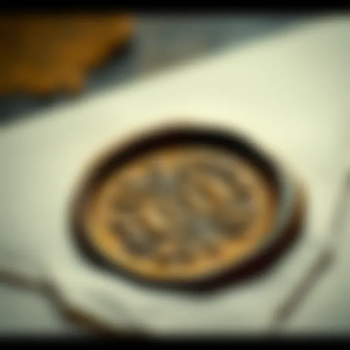 Close-up of an embossed seal with intricate design