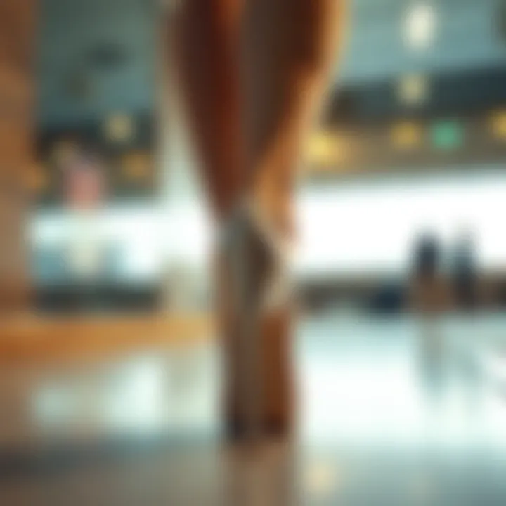 Thick heel grip in a stylish fashion setting