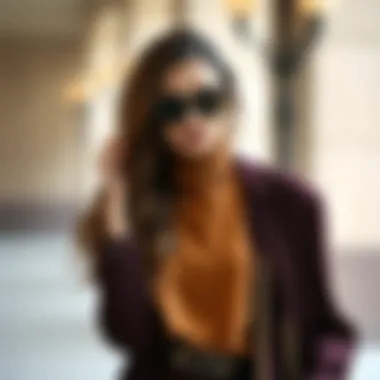 A stylish outfit featuring walnut foundation color, elegantly accessorized