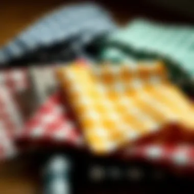 Diverse Fabrics of Checkered Napkins A variety of checkered cloth napkins displayed in different fabrics