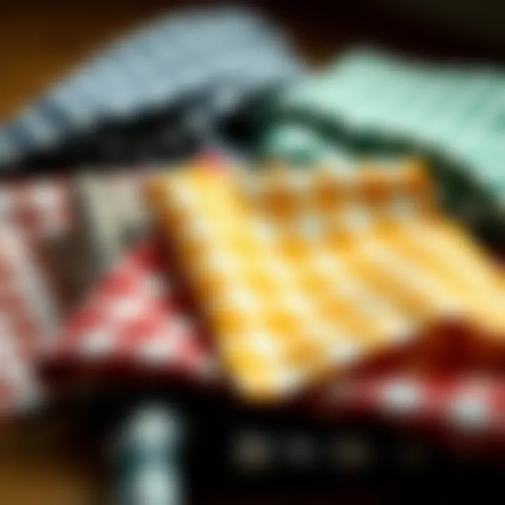 Diverse Fabrics of Checkered Napkins A variety of checkered cloth napkins displayed in different fabrics