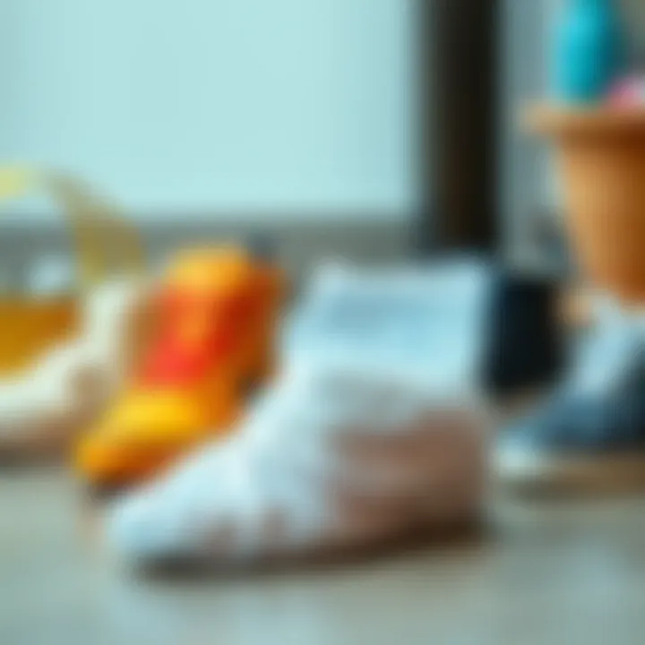 Different types of plastic shoe covers displayed on a surface