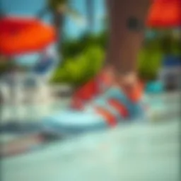 Stylish waterproof beach footwear in a vibrant setting