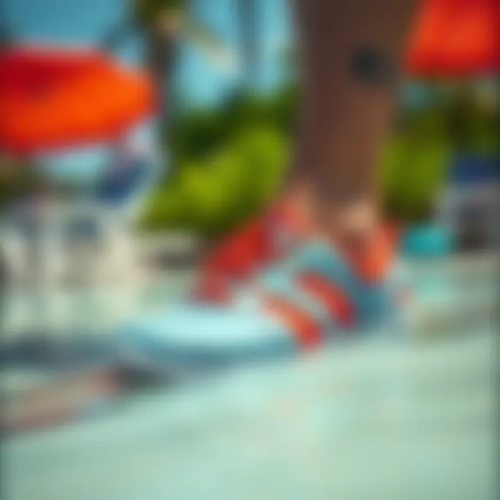 Stylish Waterproof Beach Footwear Stylish waterproof beach footwear in a vibrant setting