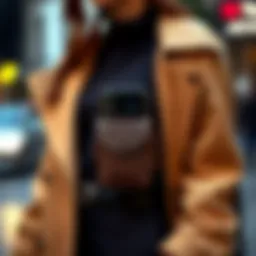 Sleek design of a wearable phone holder integrated into a fashionable outfit