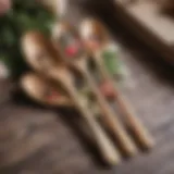 Elegant display of wooden spoons adorned with floral accents