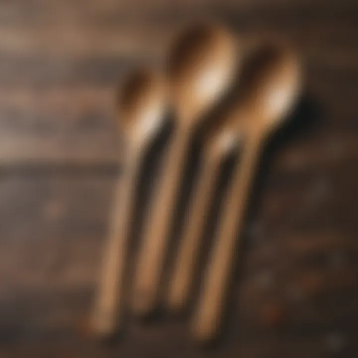 Creative presentation of wooden spoons in a rustic setting