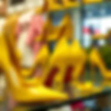 Chic Display of Yellow High Heel Pumps A chic display of yellow high heel pumps in a fashion-forward setting