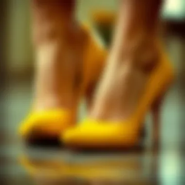 Intricate Details of Yellow High Heel Pumps A close-up showcasing the intricate details of yellow high heel pumps