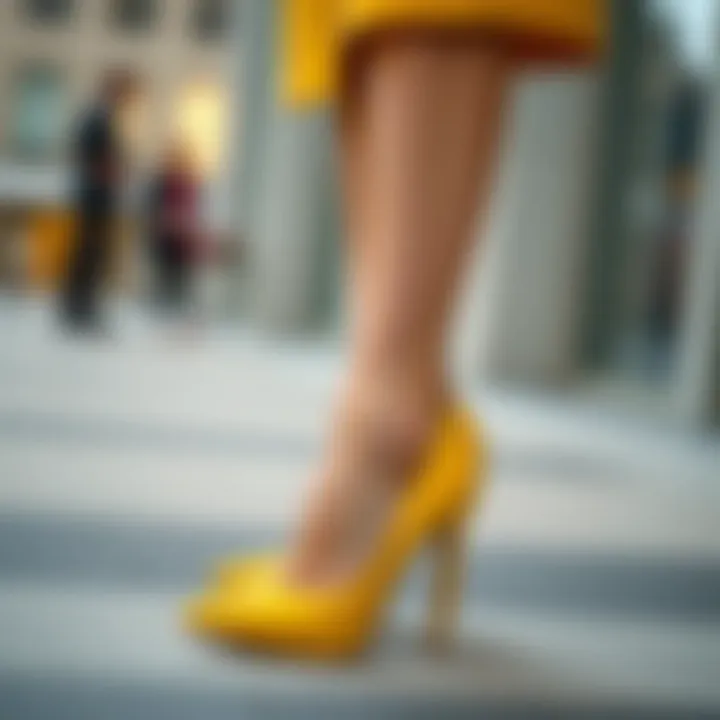 Versatile Outfit with Yellow High Heel Pumps An outfit styled with yellow high heel pumps, demonstrating versatility